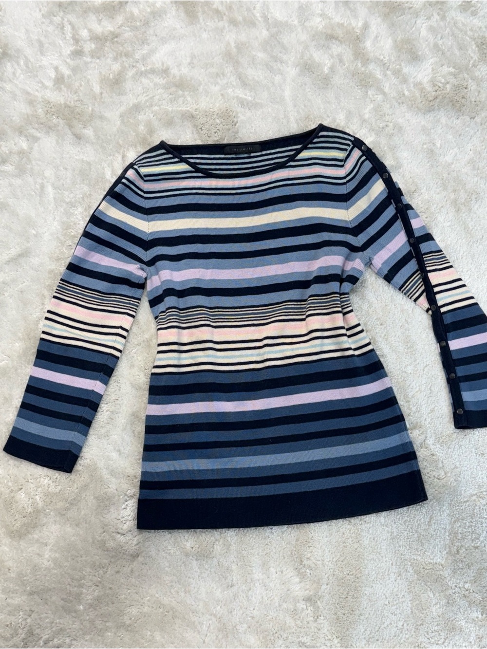 The Limited Striped Snap Sleeve Sweater Blue Pink Boat Neck M